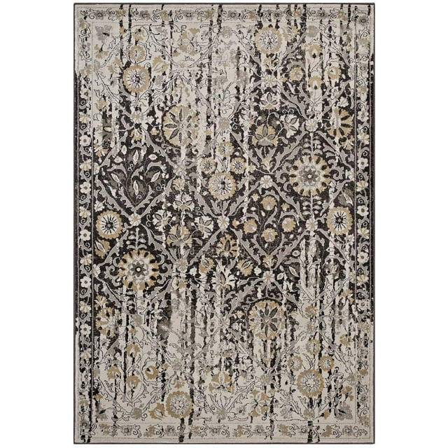 Modway Ganesa Distressed Diamond Floral Lattice 5x8 Area Rug in Black ...