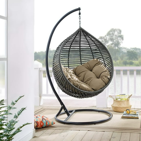 Modway Garner Teardrop Outdoor Patio Swing Chair in Gray Mocha