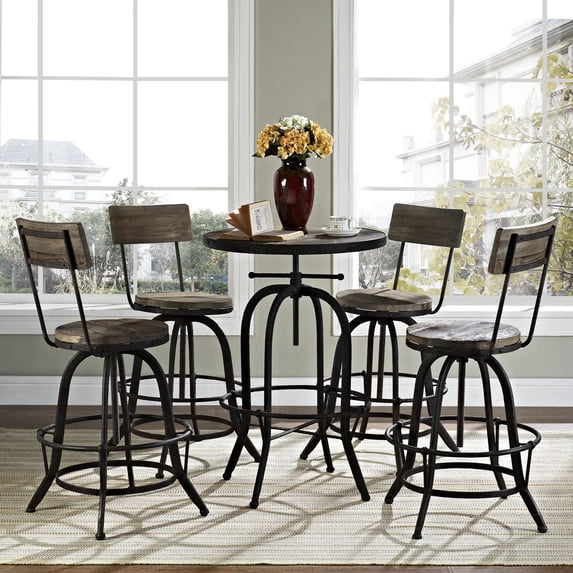 Modway Gather 5 Piece Dining Set in Brown