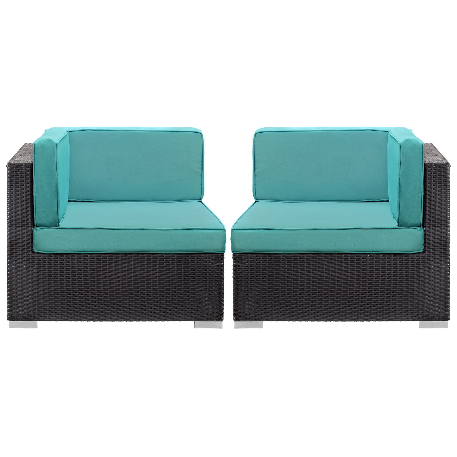 Modway Gather Outdoor Patio Corner Sectional Set of 2 in Espresso Turquoise by Modway