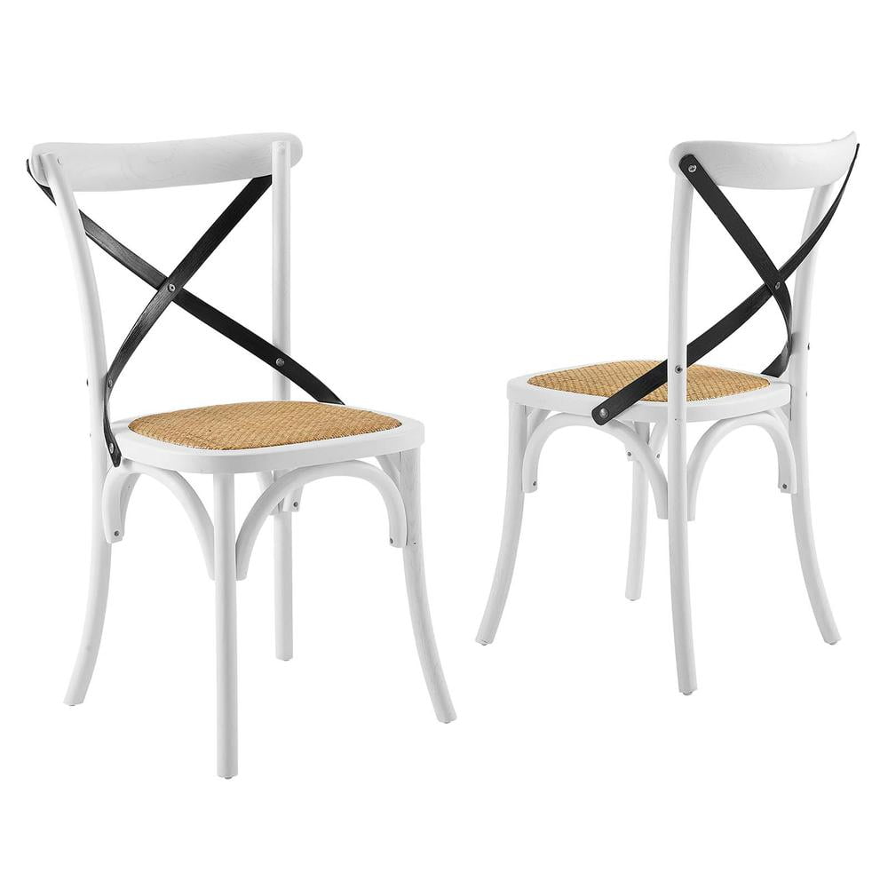 White and Black Elm Wood Cross Back Side Chair Set