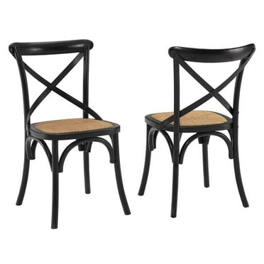Modway Gear 18.5" Elm Wood and Rattan Dining Side Chair in Black (Set of 2)