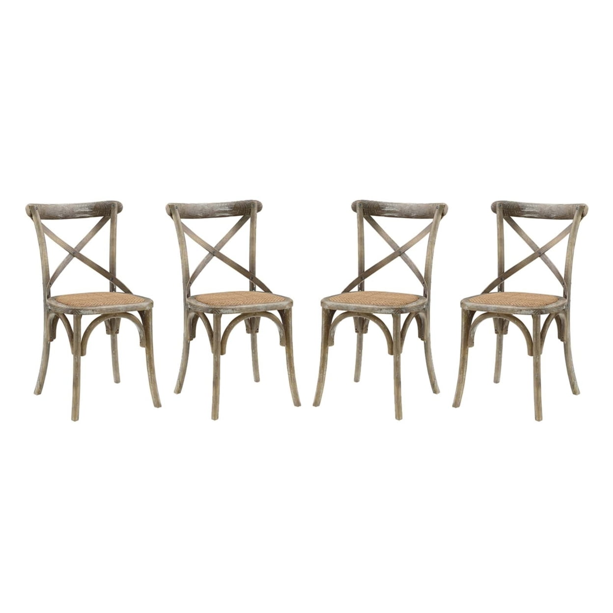 Gray Elm Wood Cross Back Dining Side Chair Set