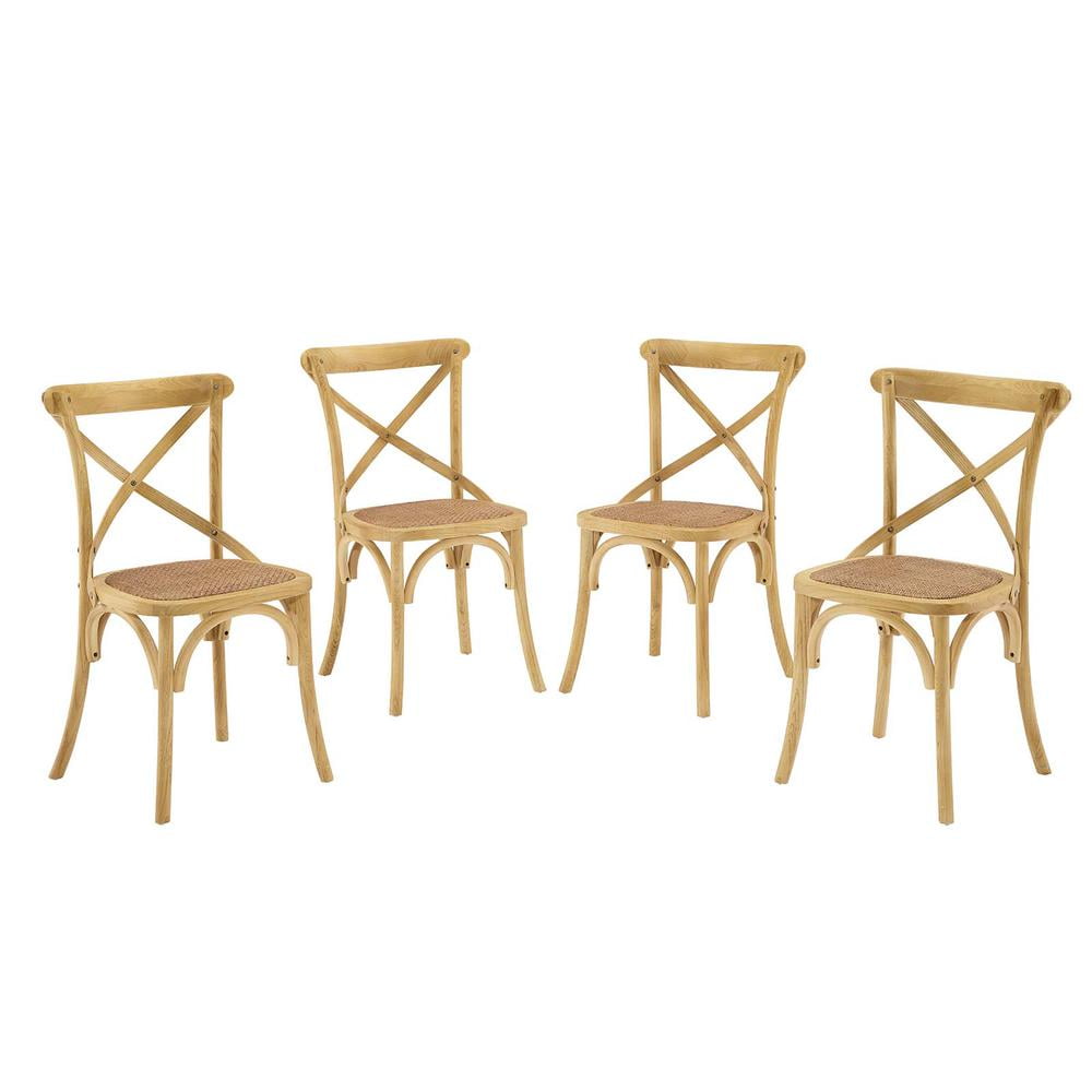 Rustic Country Charm Natural Wood Cross-Back Side Chair, Set of 4