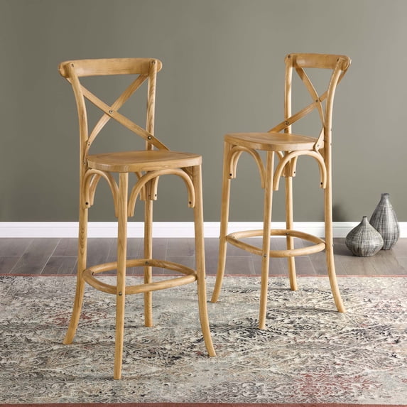 Modway Gear 43.5" Modern Style Elm Wood Bar Stool in Natural Finish