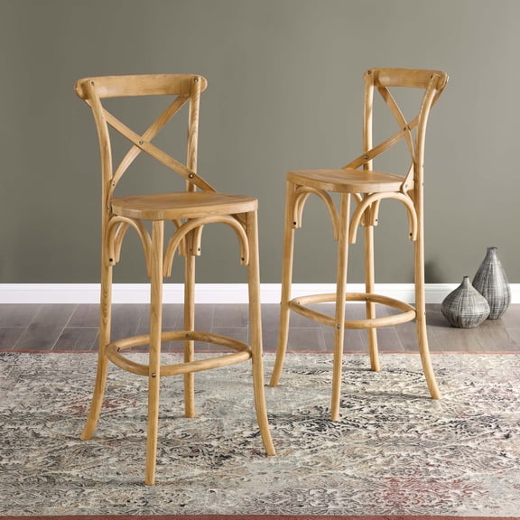 Modway Gear 43.5" Modern Style Elm Wood Bar Stool in Natural Finish