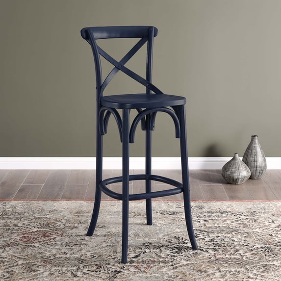 Modway Gear 43.5" Modern Style Elm Wood Bar Stool in Midnight Blue Finish