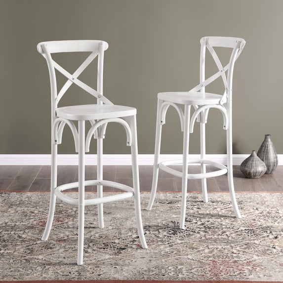 Modway Gear 43.5" Modern Style Elm Wood X-brace Back Bar Stool in White Finish