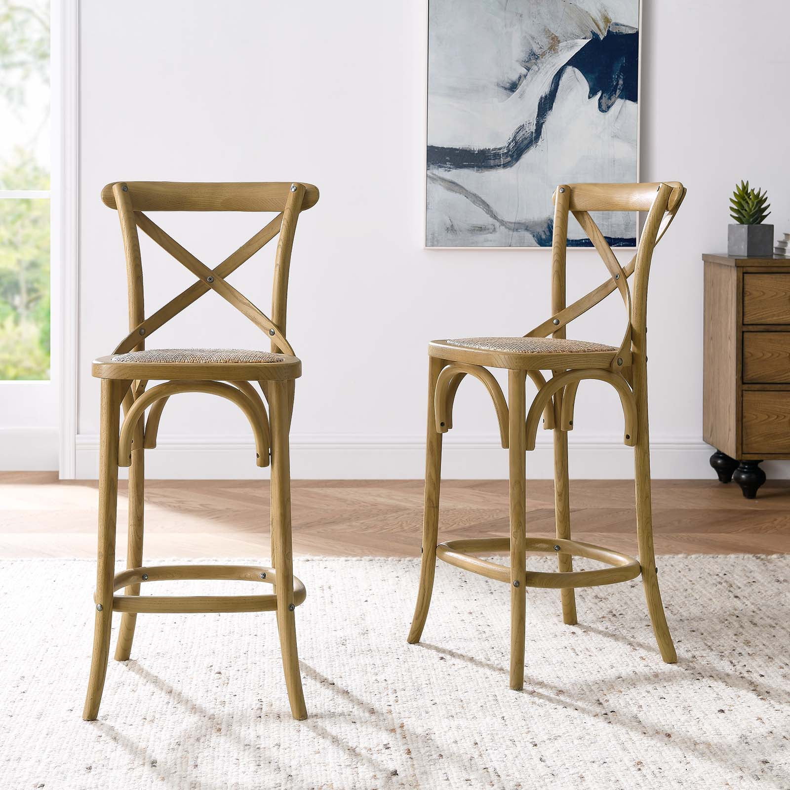Charmwood Elm and Rattan 19" Counter Stool in Natural