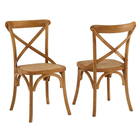 Modway Gear 18.5" Elm Wood and Rattan Dining Side Chair in Walnut (Set of 2)