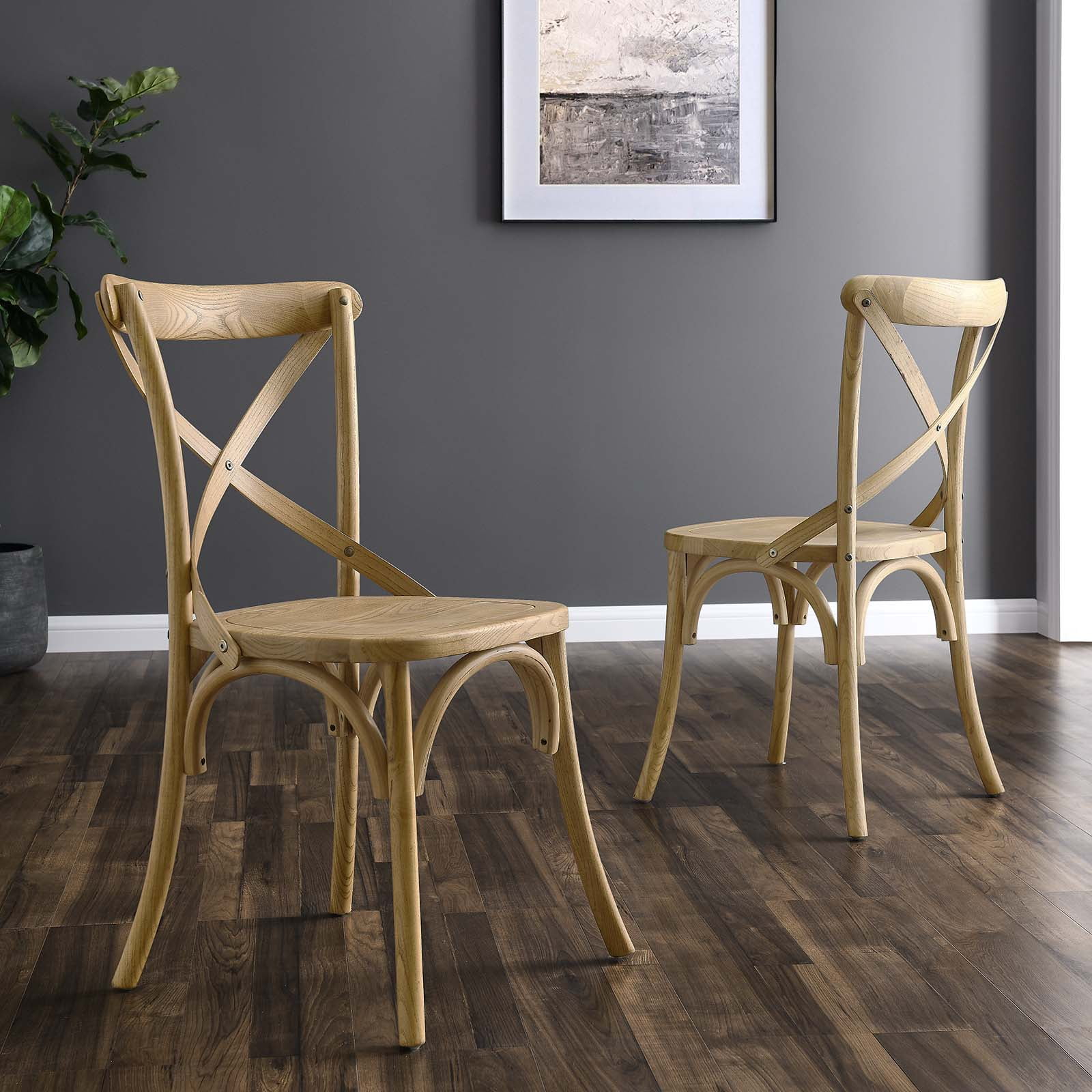 Natural Elm Wood X-Brace Back Dining Side Chair