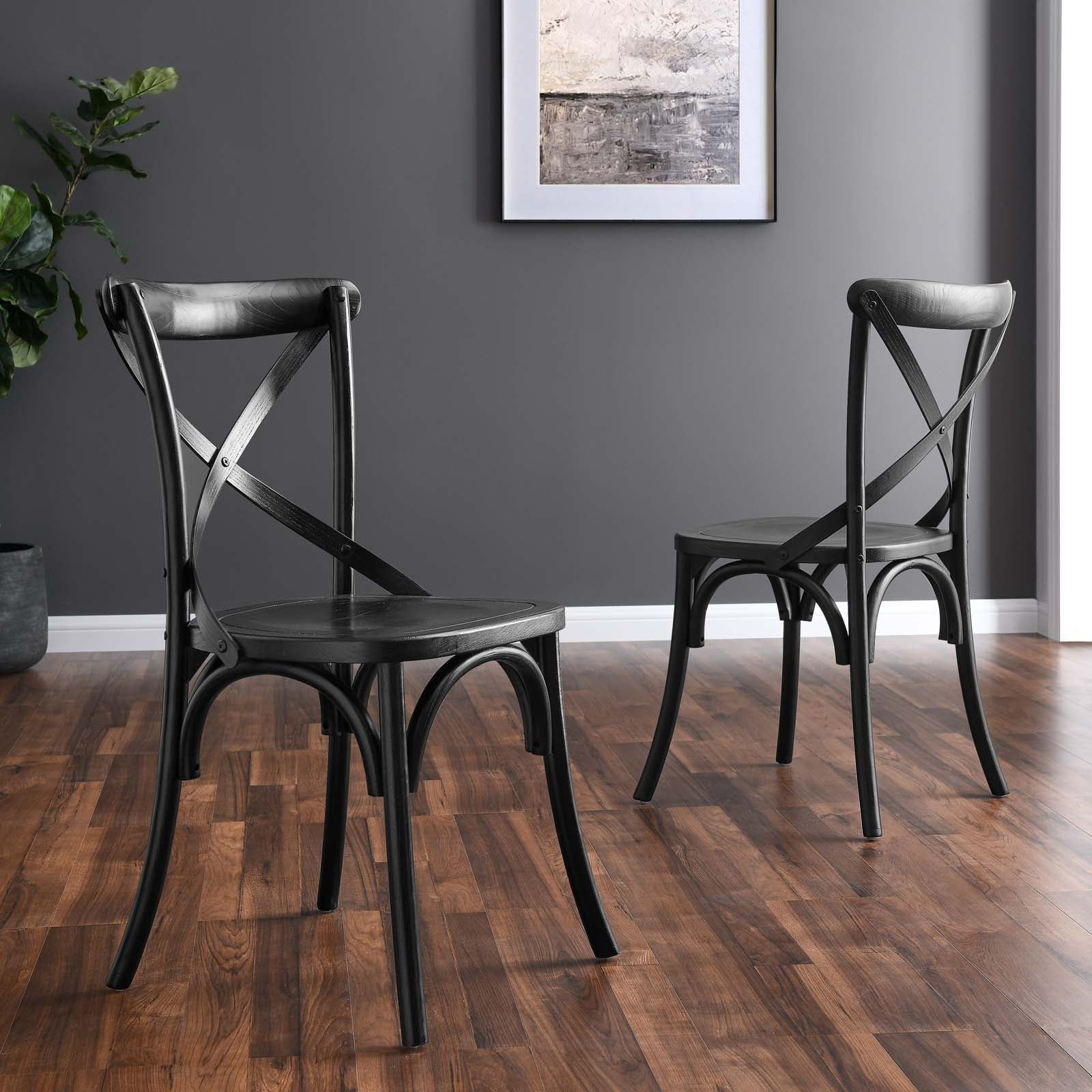 Elm Wood Black X-Brace Dining Side Chair