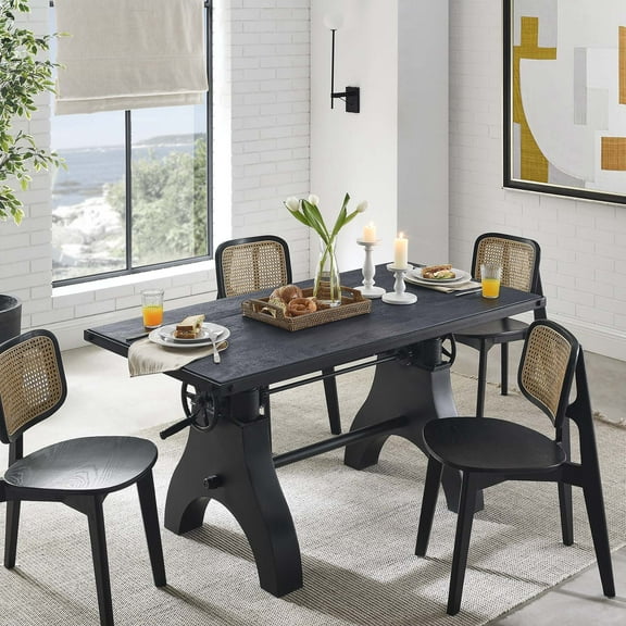 Modway Genuine 60" Crank Adjustable Height Dining Table and Computer Desk in Black Black
