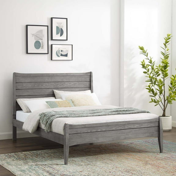 Modway Georgia King Rubberwood and MDF Wood Platform Bed in Gray