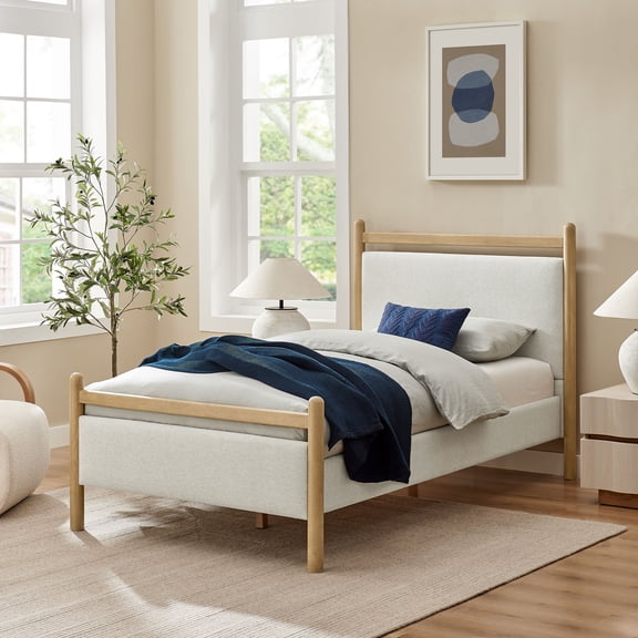 Ginny Twin Size Platform Bed Frame in Light Oak Heathered Ivory