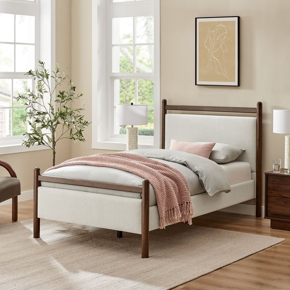 Ginny Twin Size Platform Bed Frame in Wenge Heathered Ivory