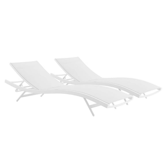 Modway Glimpse Outdoor Patio Mesh Chaise Lounge Set of 2 in White White