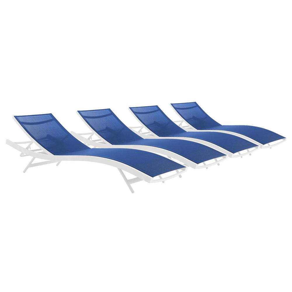 White Navy Mesh Outdoor Chaise Lounger Set with Adjustable Recline