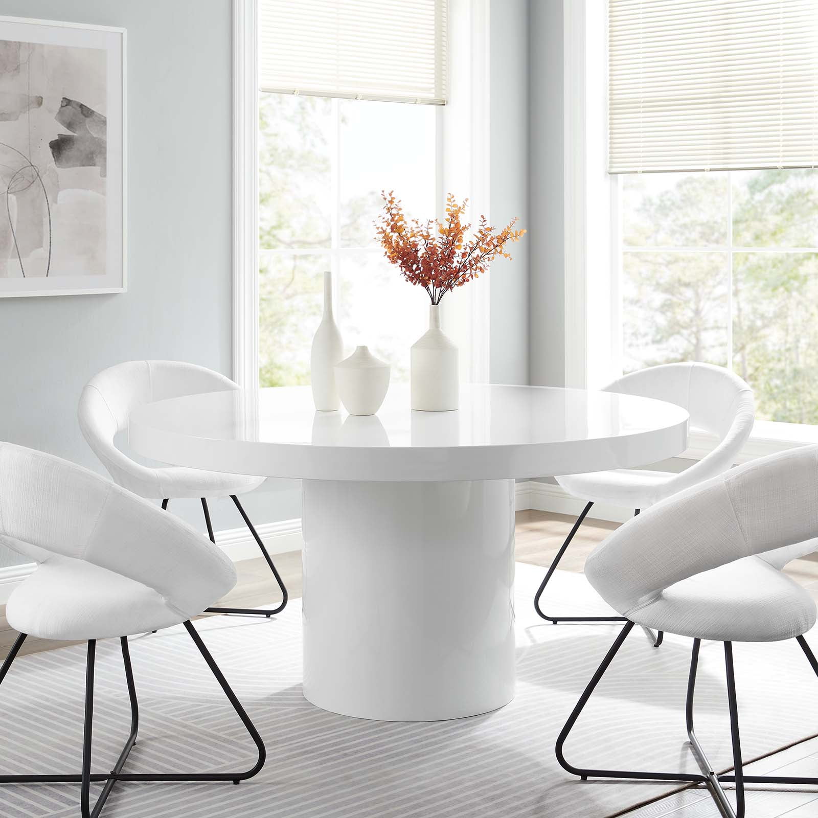 Glossy White Round MDF Wood Dining Table for Six