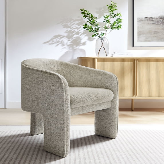 Modway Greer Boucle Fabric Upholstered Accent Armchair in Parchment