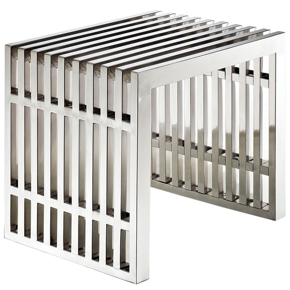 Modway Gridiron Small Stainless Steel Bench or Side Table in Silver