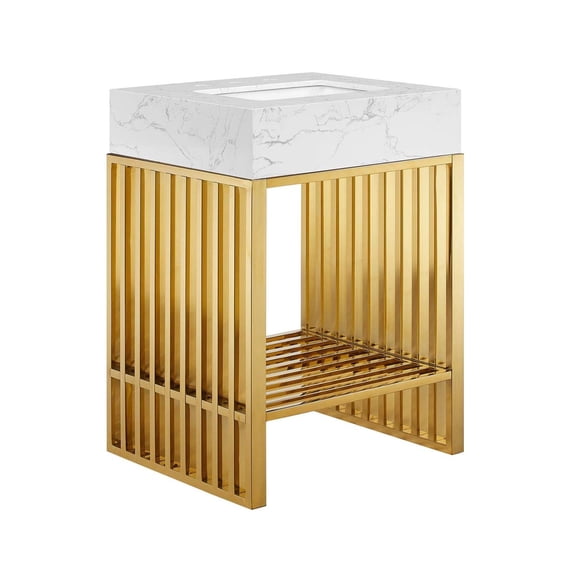 Modway Gridiron 24" Stainless Steel Bathroom Vanity in White/Gold