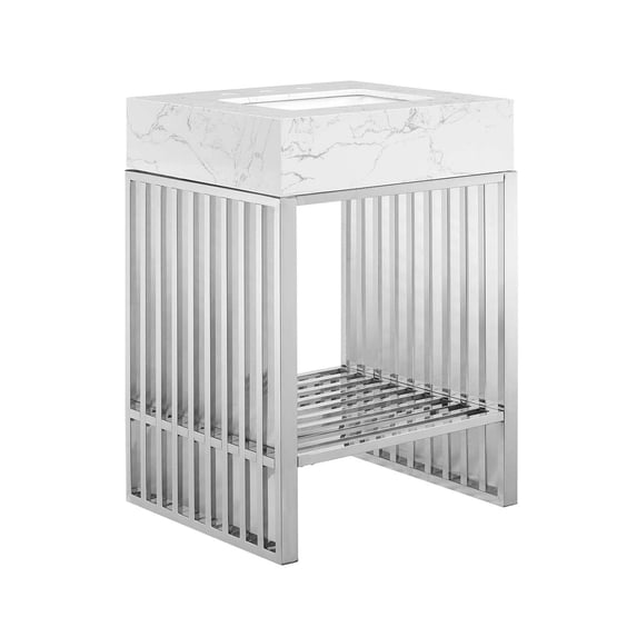Modway Gridiron 24" Stainless Steel Bathroom Vanity in White/Silver