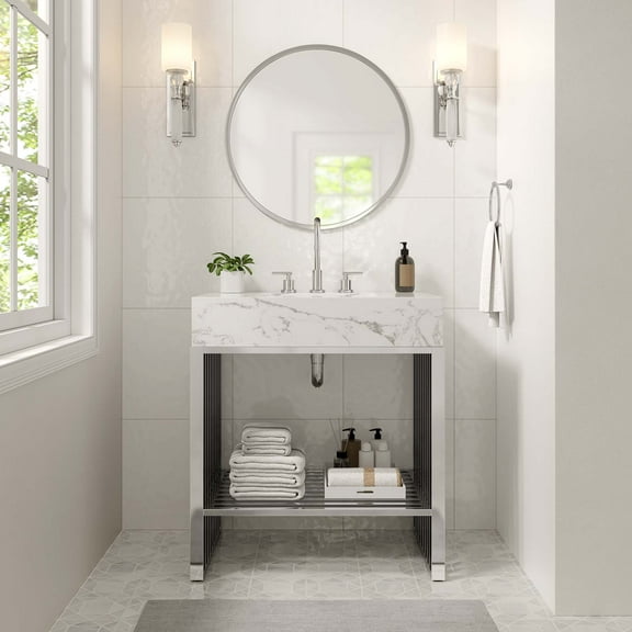 Modway Gridiron 30" Bathroom Vanity in White Silver
