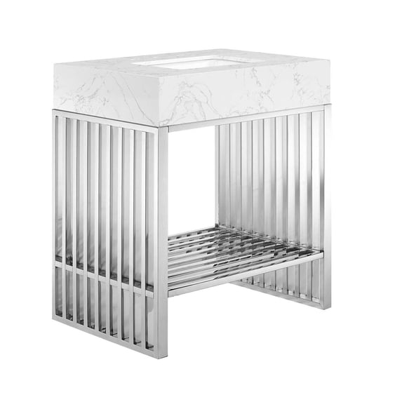 Modway Gridiron 30" Stainless Steel Bathroom Vanity in White/Silver
