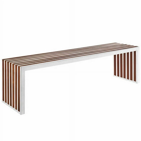 Modway Gridiron Large Wood Inlay Bench or Side Table in Walnut