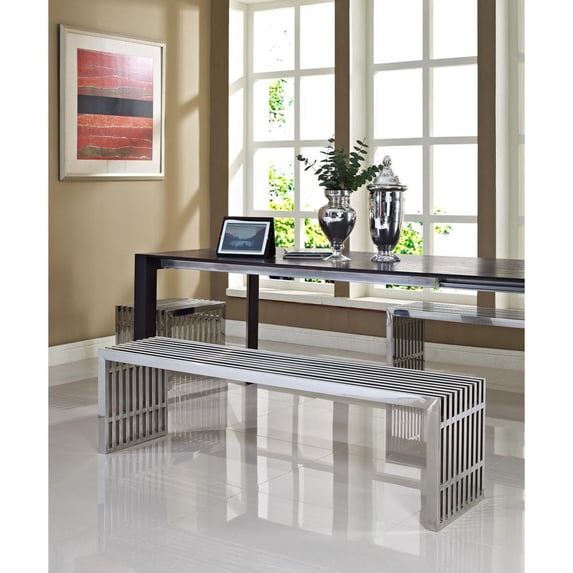Modway Gridiron Medium Stainless Steel Bench, Set of 3 in Silver