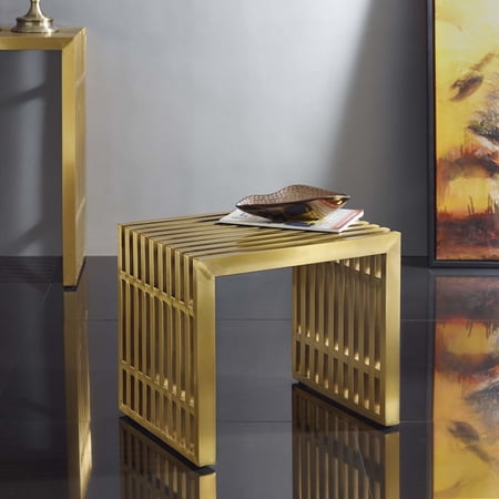 Modway Gridiron Small Stainless Steel Bench in Gold