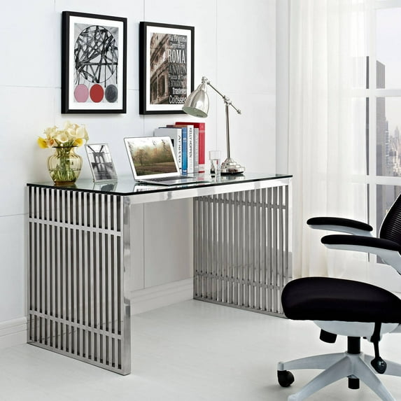 Modway Gridiron Stainless Steel Office Desk in Stainless Steel