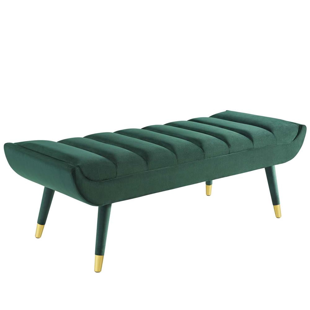 Elegant Green Velvet 53.5" Accent Bench with Gold Metal Accents