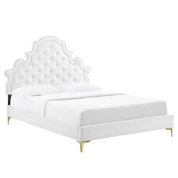Modway Gwyneth Tufted Performance Velvet Full Platform Bed in White