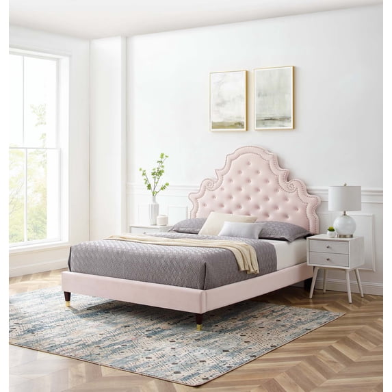 Modway Gwyneth Performance Velvet King Platform Bed in Pink Finish