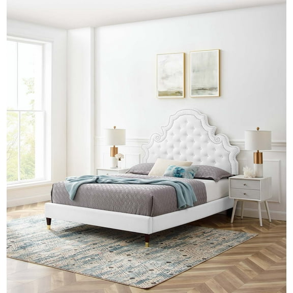 Modway Gwyneth Tufted Performance Velvet Full Platform Bed in White