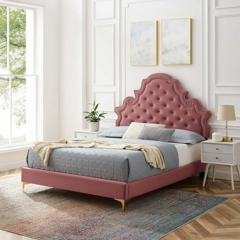Velvet king platform bed deals