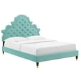 thumbnail image 1 of Modway Gwyneth Tufted Performance Velvet Queen Platform Bed in Mint, 1 of 10