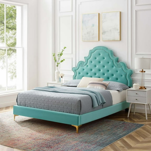 Modway Gwyneth Tufted Performance Velvet Twin Platform Bed in Mint