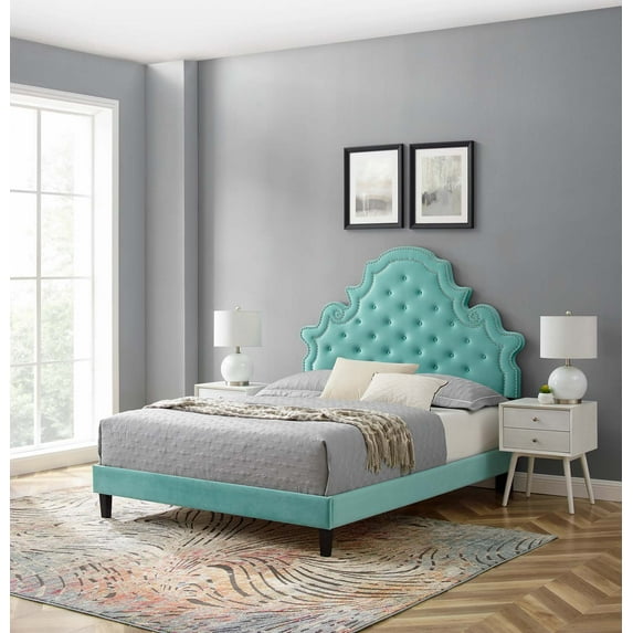 Modway Gwyneth Tufted Performance Velvet Twin Platform Bed in Mint