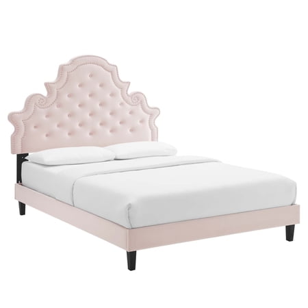 Modway Gwyneth Tufted Performance Velvet Twin Platform Bed in Pink