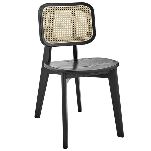 Modway Habitat 18" Wood & Rattan Dining Side Chair in Black & Natural