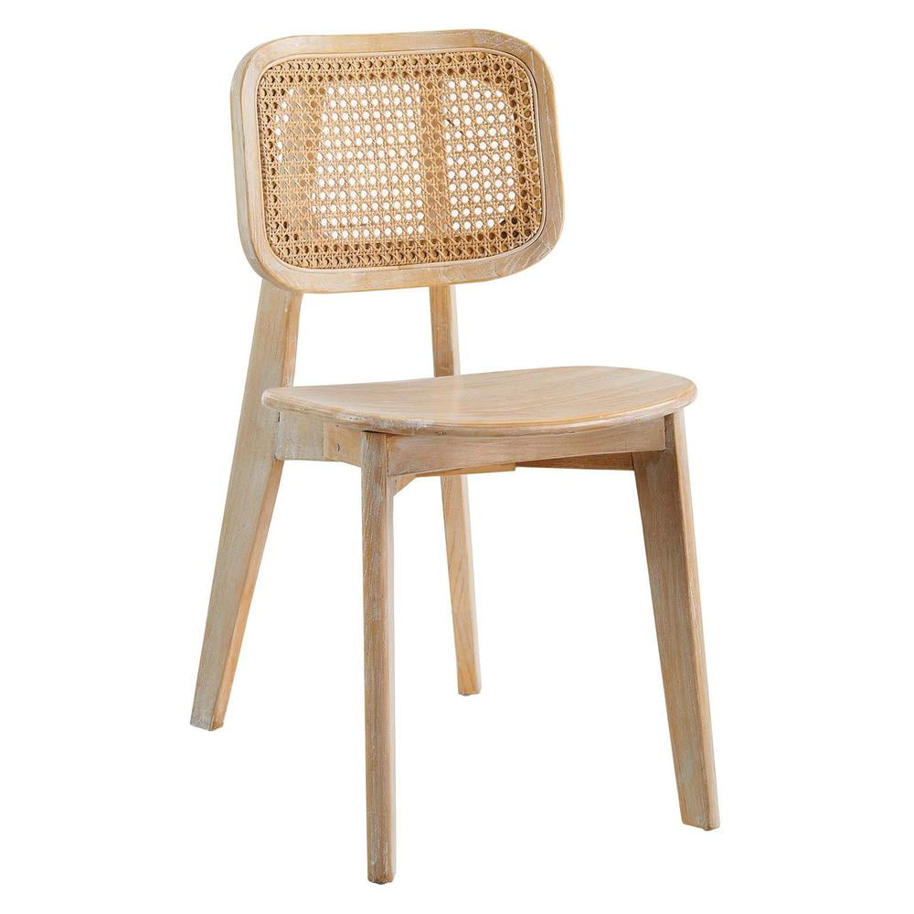 Gray Elm Wood and Cane Dining Side Chair