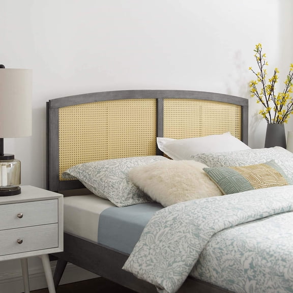 Modway Halcyon Cane Rattan and Rubberwood Full Headboard in Gray