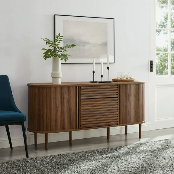 Modway Harlan 67" Fluted Oval Sideboard Cabinet in Walnut by Modway