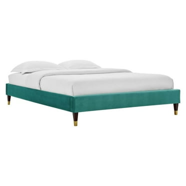 Modway Harlow Full Performance Velvet Platform Bed Frame in Teal Green