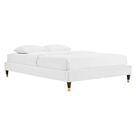 Harlow Full Performance Velvet Platform Bed Frame White
