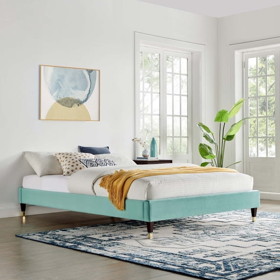 Modway Harlow Perfomance Velvet Platform Bed Frame, Full, Aqua Blue