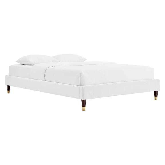 Harlow Queen Performance Velvet Platform Bed Frame White